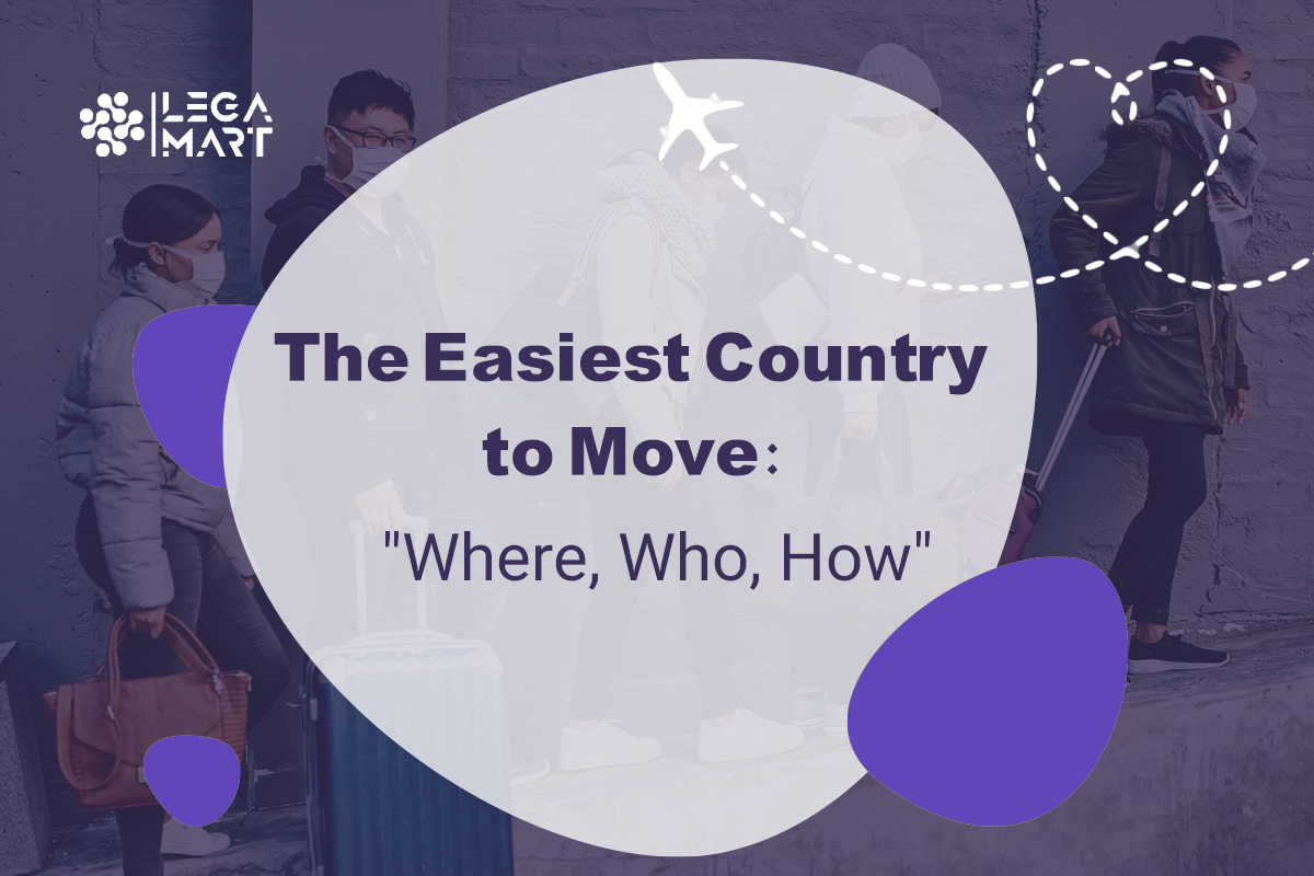 A purple poster on which are the Easiest Country to Move