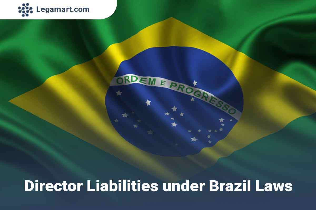 Brazil national flag with a poster on Director Liabilities under brazil law